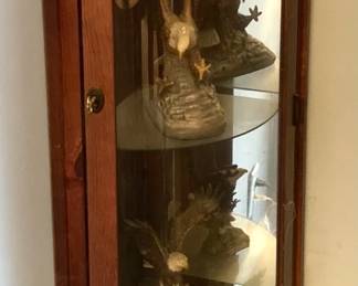 Vintage Corner Curio Cabinet with Eagle Figurines