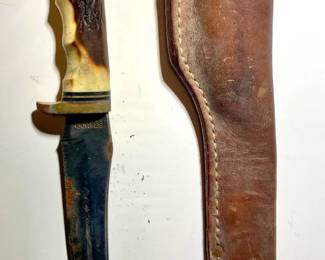 Case Fixed Blade Antler Handle Knife and Leather Sheath