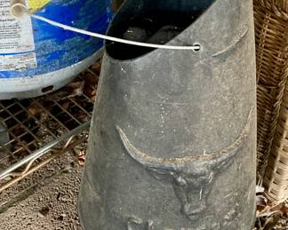 Vintage Cast Iron "Chester" Coal Scuttle Bucket with Bull Head Motif