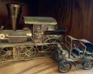 Vintage Metal Music Box Train and Car Set