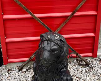 Lion Statue with Crossed Sabers