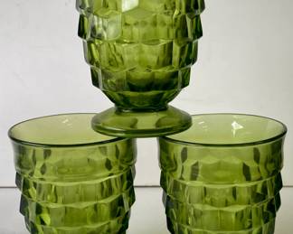 Indiana Glass Whitehall Cubist Green Footed Juice Glasses