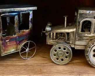 Vintage Metal Music Box Train and Car Set