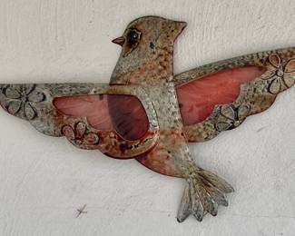 Vintage Tin Bird Wall Art with Pink Inlay