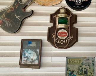 Assorted Vintage-Style Bar and Automotive Memorabilia