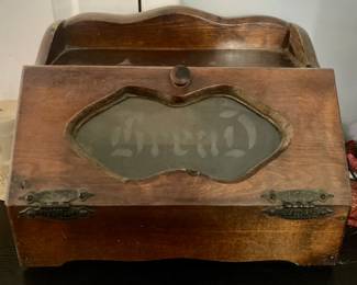 Vintage Wooden Bread Box with Frosted Glass Panel