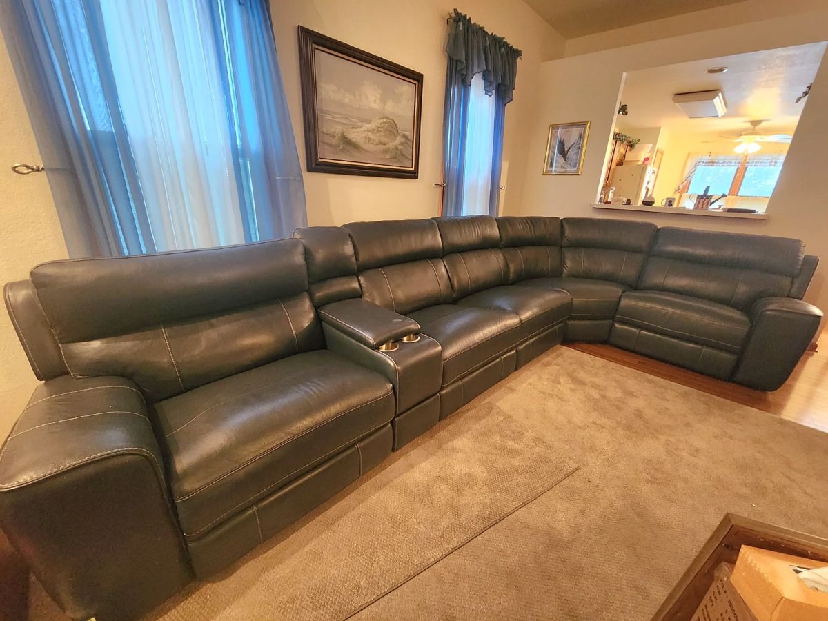 Navy leather power reclining sectional