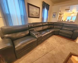 Navy leather power reclining sectional