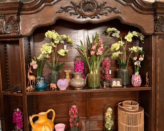 Antique Cabinet filled with high end florals and exotic treasures