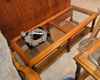 glass inlay coffee table. all pieces sold seperately.  also endtables