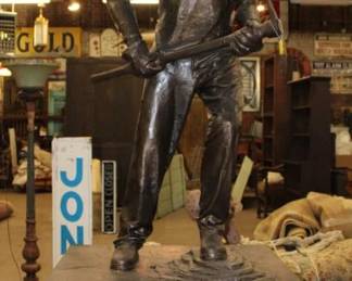 Coal Miner Statue on wood base "Dedicated to the 29 Lost" 10/17/09 (miner is plaster, wood base) approx 7'8" x 47" x 47"