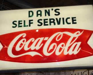 Dan's Self Service Lighted Coca Cola Sign two sided (1 side has a hole) 4' x 6'