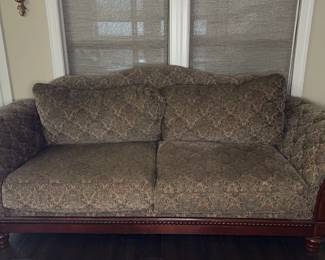 Bordeaux Style Sofa With Cherry Wood Trim/Legs And Tapestry Upholstery