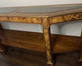1970s MCM Burlwood Veneer Parsons Console Table