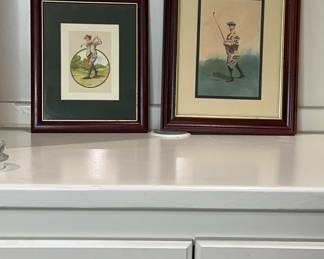 Framed Vintage Style Watercolor Golf Painting And Print Pair