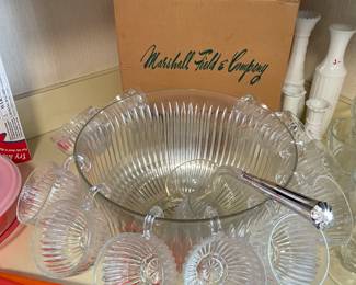 Marshall Fields & Company punch bowl with 24 cups