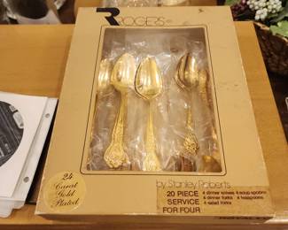 20-Piece for Four 24K Gold Plated Flatware Set by Stanley Roberts