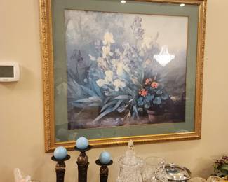 'Irises and Geraniums' Framed Print