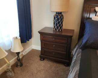 Table Lamp Cobalt blue Glass Rope accents Linen Shade