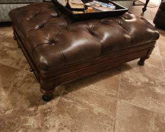 Brown Tufted Leather Ottoman With 2 Drawers