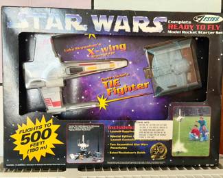 NIB Estes Star Wars Model Rocket Starter Set, featuring Luke Skywalker's X-wing and Darth Vader's TI