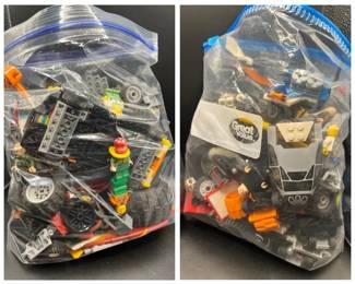 (2) Gallon Ziplocks of LEGO Pieces, People, Cars, an Airplane, Figures, Wheels & More