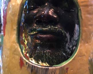 Edward E. Parker Cleveland, African-American ceramic folk art lamp with portal faces