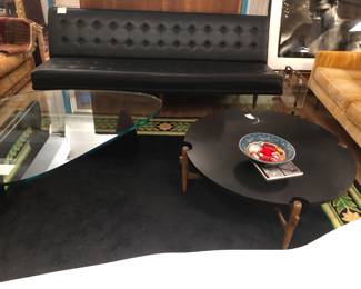 Thayer Coggin Milo Baughman black vinyl sofa with side chair now $1200