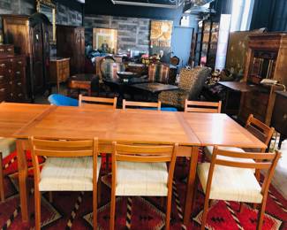 Danish Teak refractory dining room table & 8 chairs now $1200