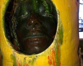 Edward E. Parker Cleveland, African-American ceramic folk art lamp with portal faces