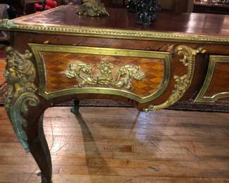 Antique French desk with bronze mounts needing restoration, NOW $1000