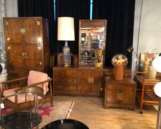 Heritage Campaign bedroom suite includes long dresser, tall chest, Queen headboard (if wanted) & 1 nightstand NOW $1000.00 