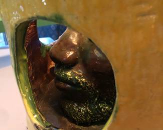 Edward E. Parker Cleveland, African-American ceramic folk art lamp with portal faces