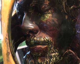 Edward E. Parker Cleveland, African-American ceramic folk art lamp with portal faces