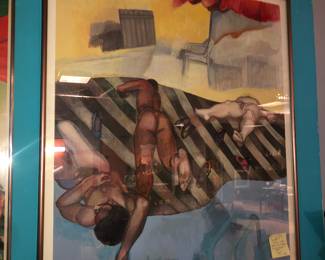 Shirley Alley Campbell painting, nude males in an ambiguous space 