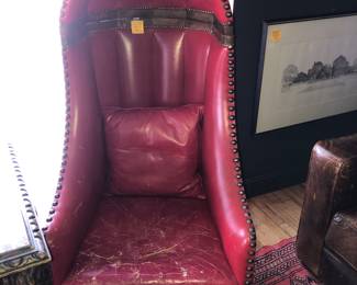Red leather dome chair, seat as is now $175