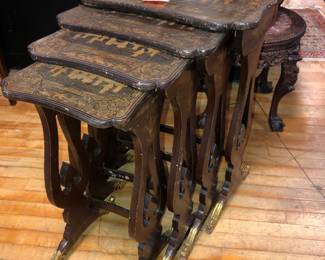 Set of ca. 1860 antique Chinese lacquer nesting tables now $600