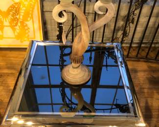 Chrome & black glass coffee table with 2 side tables now $400