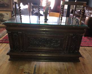 Carved French desk with hidden front compartment