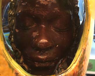 Edward E. Parker Cleveland, African-American ceramic folk art lamp with portal faces