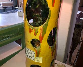 Edward E. Parker Cleveland, African-American ceramic folk art lamp with portal faces