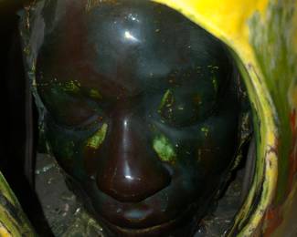 Edward E. Parker Cleveland, African-American ceramic folk art lamp with portal faces