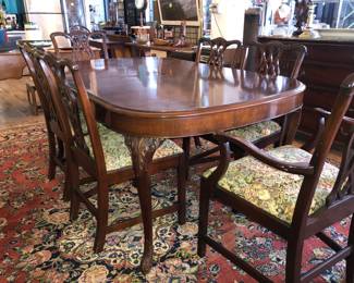 Vintage Mahogany dining table with leaves and six chairs now $500