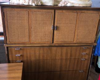 Mid Century Modern Knoll Style bedroom suite includes long dresser, chest, nightstand & 2 twin beds (if wanted). Now $1000