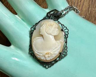 antique sterling cameo necklace