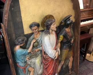 Large 19th c. Religious Art work panel 