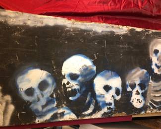 Large Painting on rough wood panel, probably from the Flats Punk Bar Hay Day! 