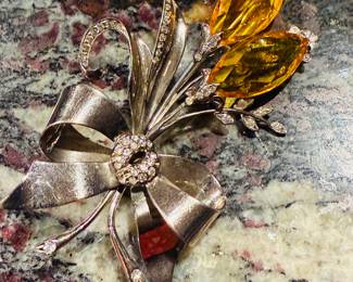 a large chunky showy sterling silver retro spray pin circa 1940s.