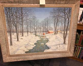 Oil on canvas New England Scene by Ingvald C. Oes 