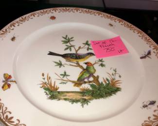 Incredibly detailed set of 12 French hand painted Birds & insects dishes, all different 